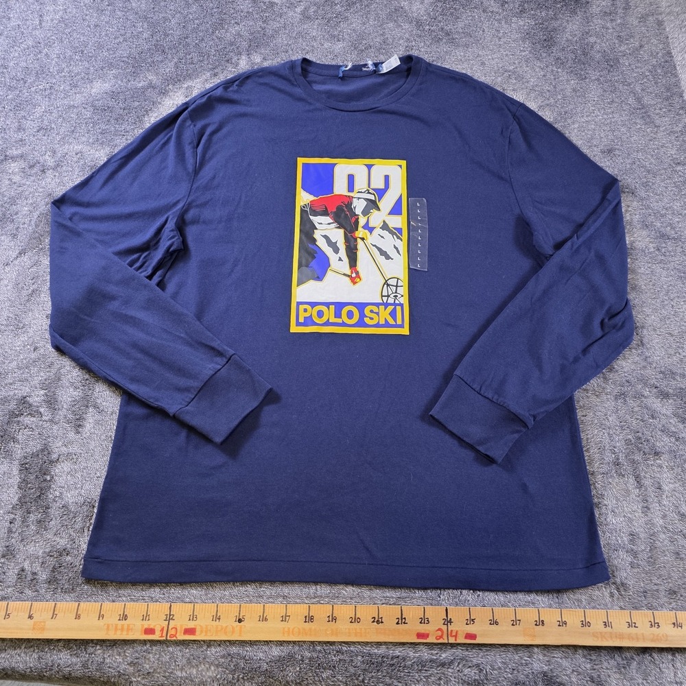 Polo Ralph Lauren Polo Ski Jersey T Shirt Mens Large Blue Long Sleeve